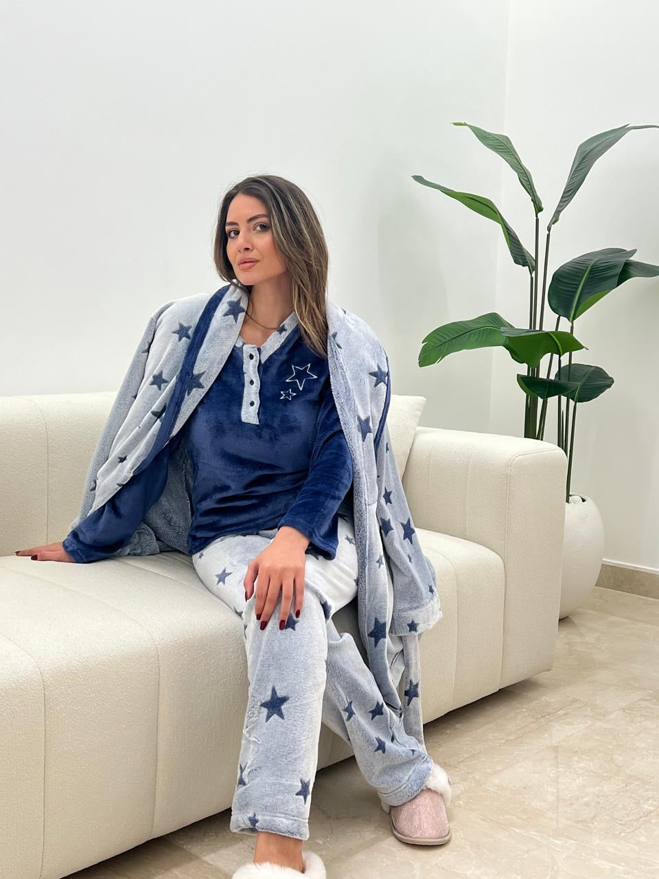 Plush Star Pants & Robe Pajama Set