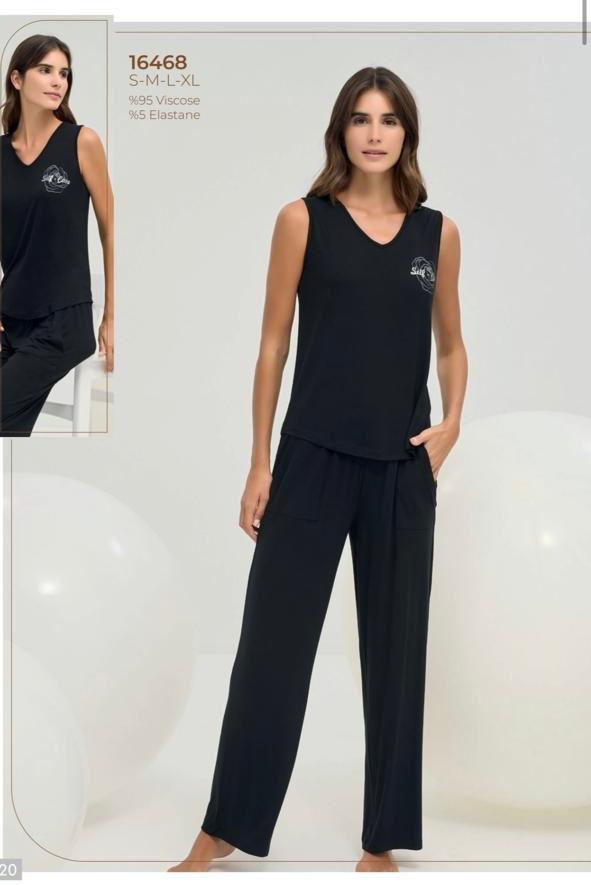2-piece black pants pyjama set - pajama - summer pajama - women pajama