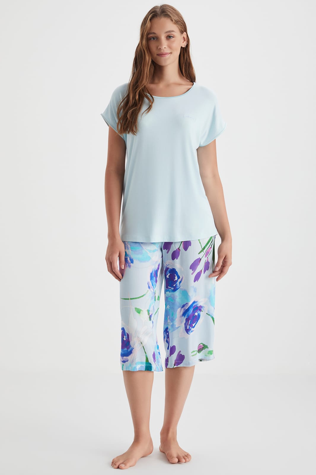 2-piece blue pantacour pyjama set for women - pajama set - summer pajama - women pajama