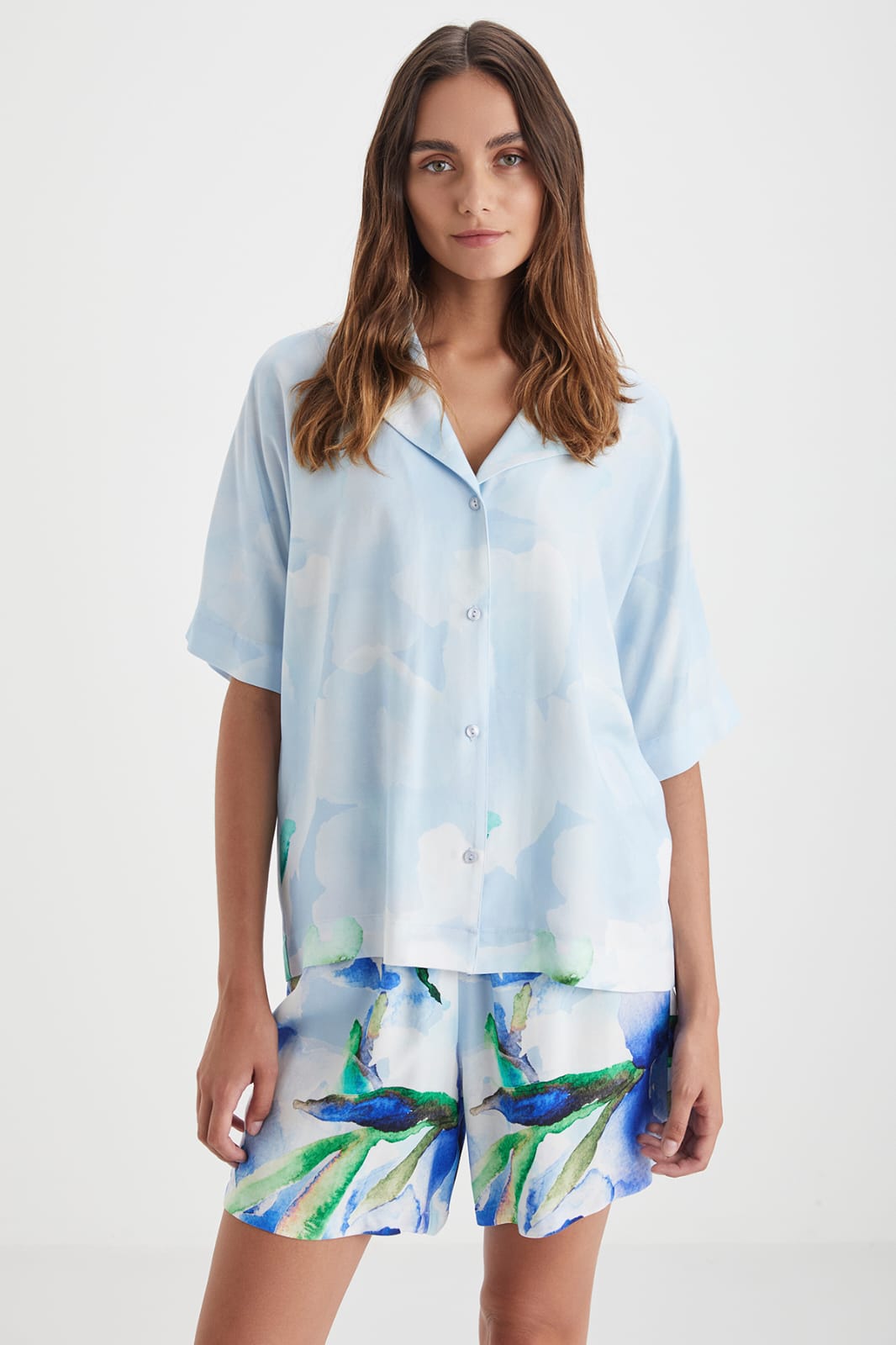 2-piece blue short pyjama set for women - pajama set - women pajama - summer pajama