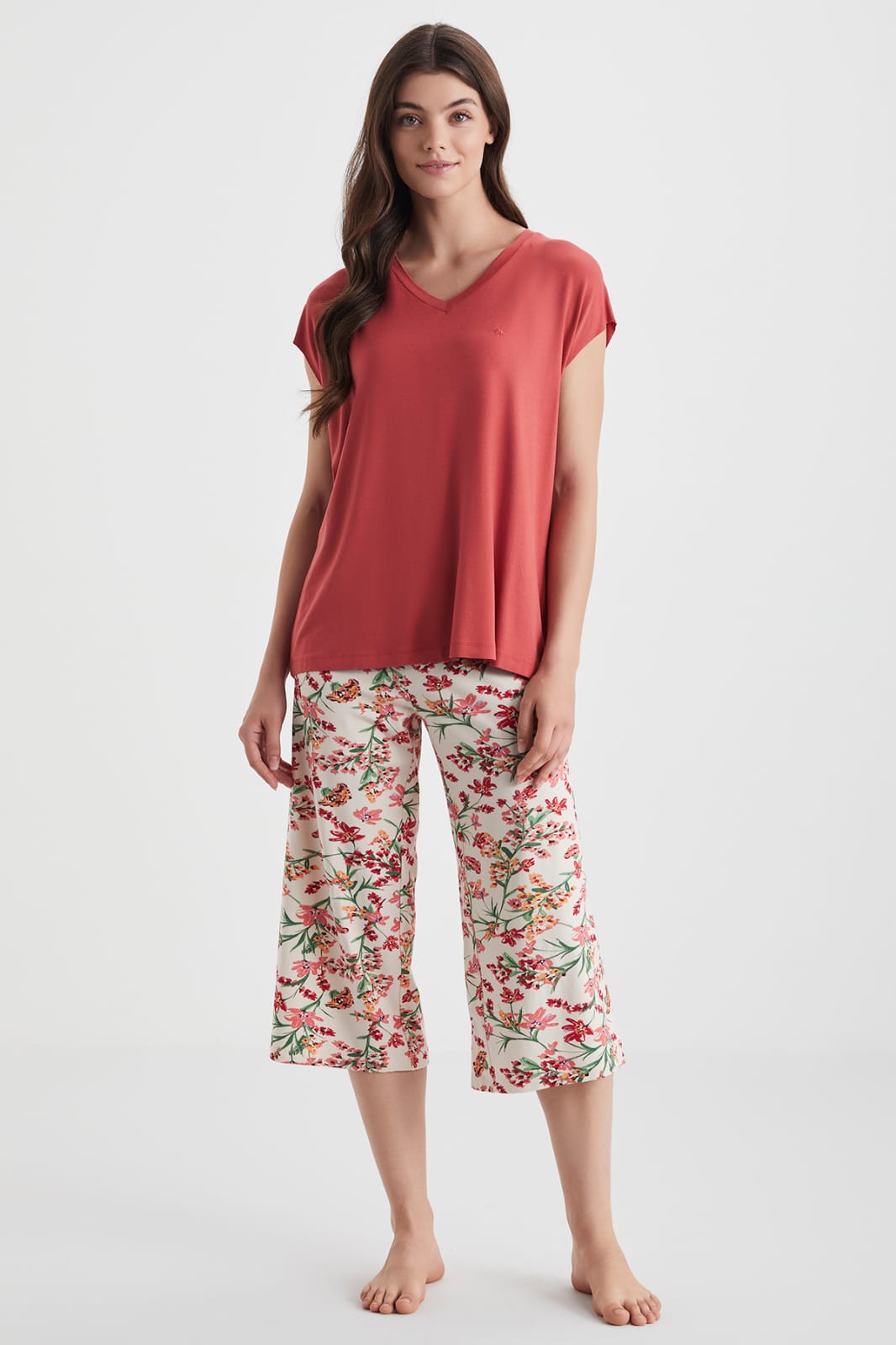 2-piece red pantacour pyjama set for women - pajama set - women pajama - summer pajama