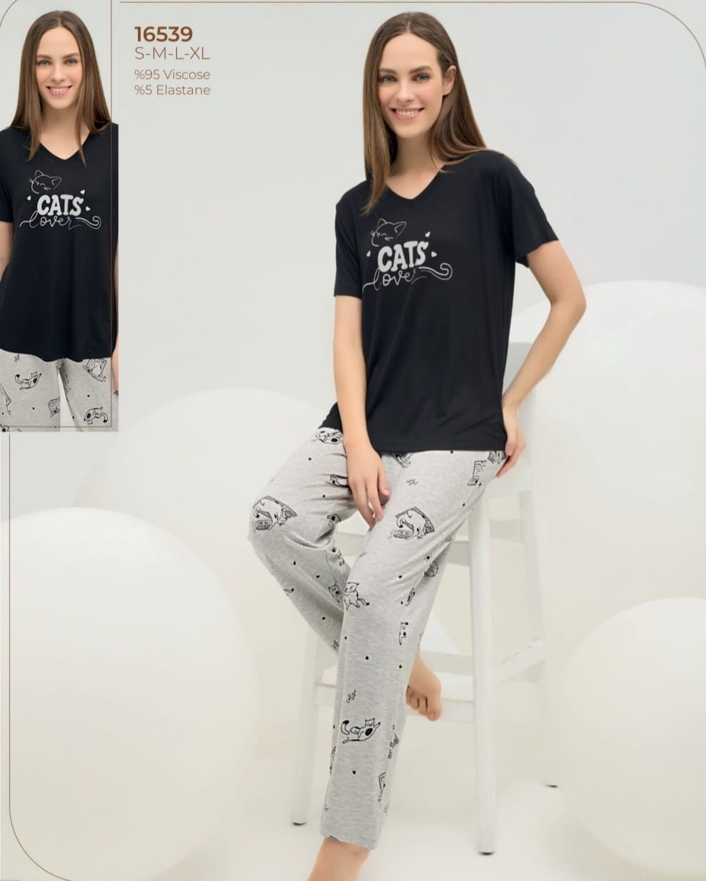 2-piece women’s pyjama set featuring a sleek black t-shirt and soft grey pants - pajama set - summer pajama - women pajama