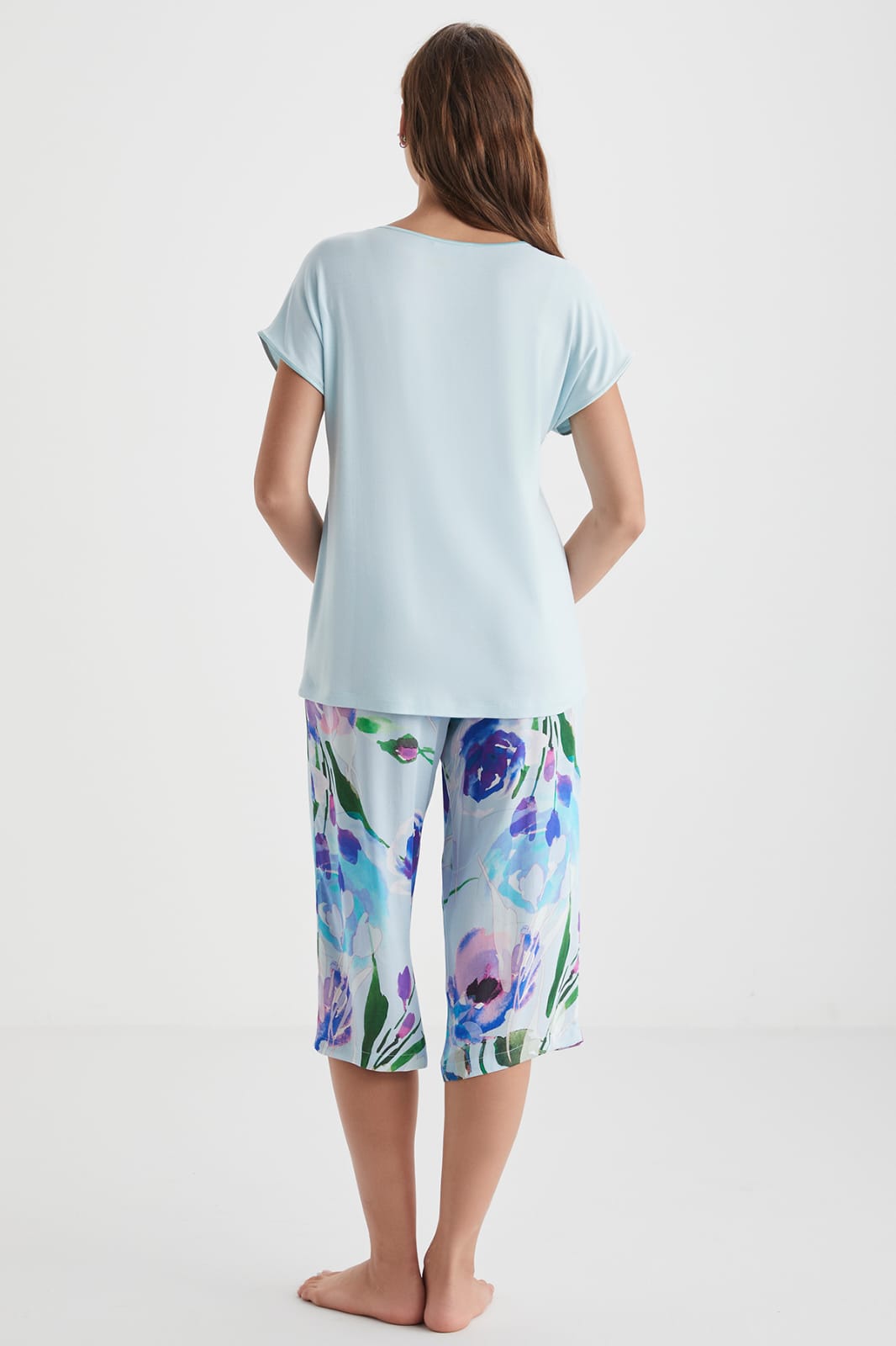 2-piece blue pantacour pyjama set for women - pajama set - women pajama - summer pajama