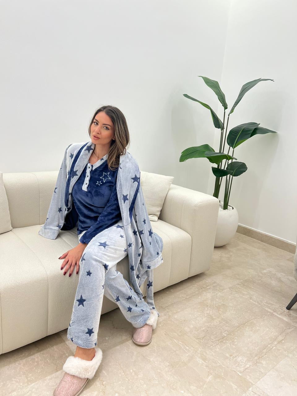 Plush Star Pants & Robe Pajama Set
