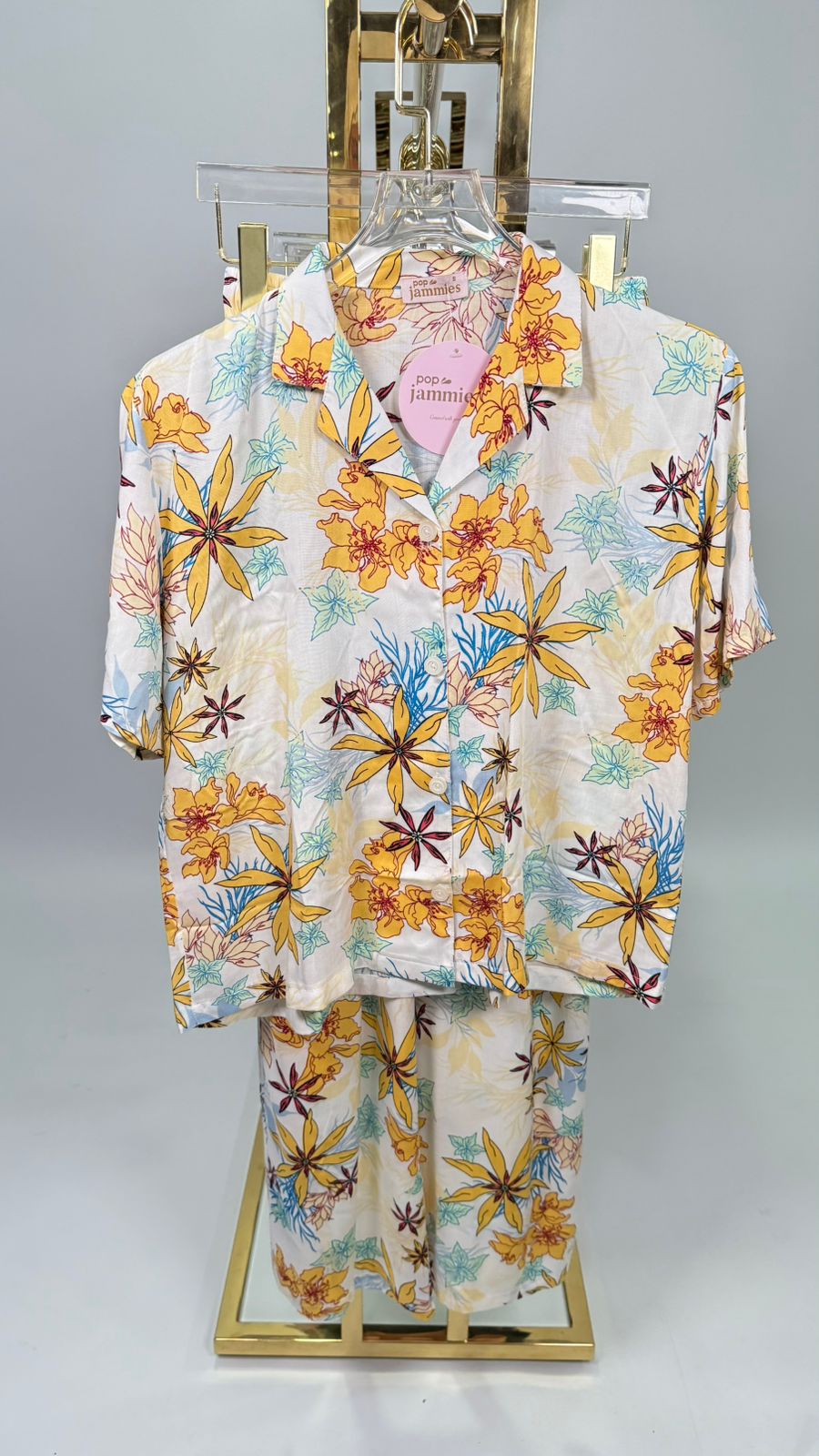 2-piece women’s summer pyjama set with pants and shirt in multiple colors and designs. Lightweight sleepwear perfect for summer, lounging, and homewear.