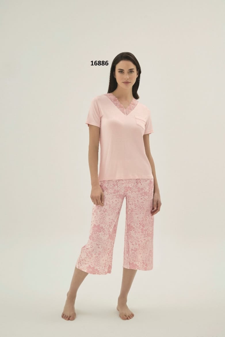 2 pcs pink Pantacour pyjama set - pajama set - summer pajama - women pajama