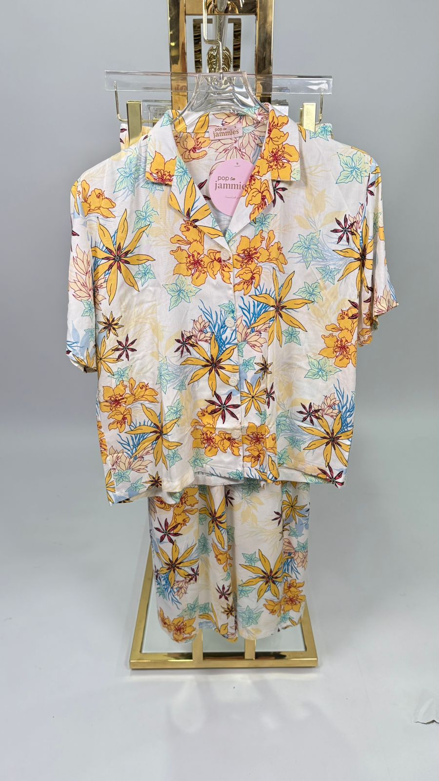 2-piece women’s summer pyjama set with pants and shirt in multiple colors and designs. Lightweight sleepwear perfect for summer, lounging, and homewear.