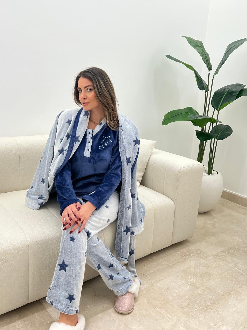 Plush Star Pants & Robe Pajama Set