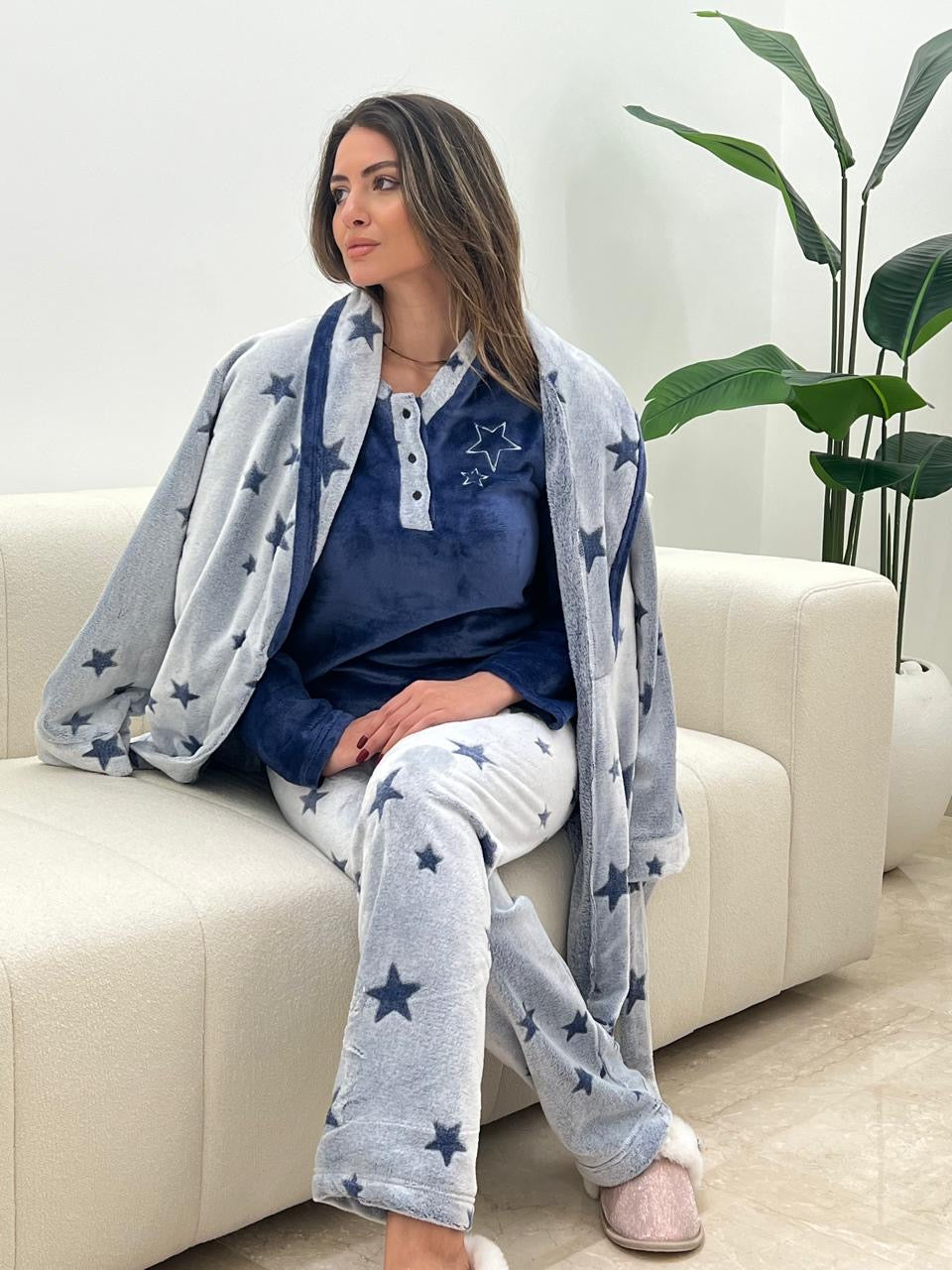 Plush Star Pants & Robe Pajama Set