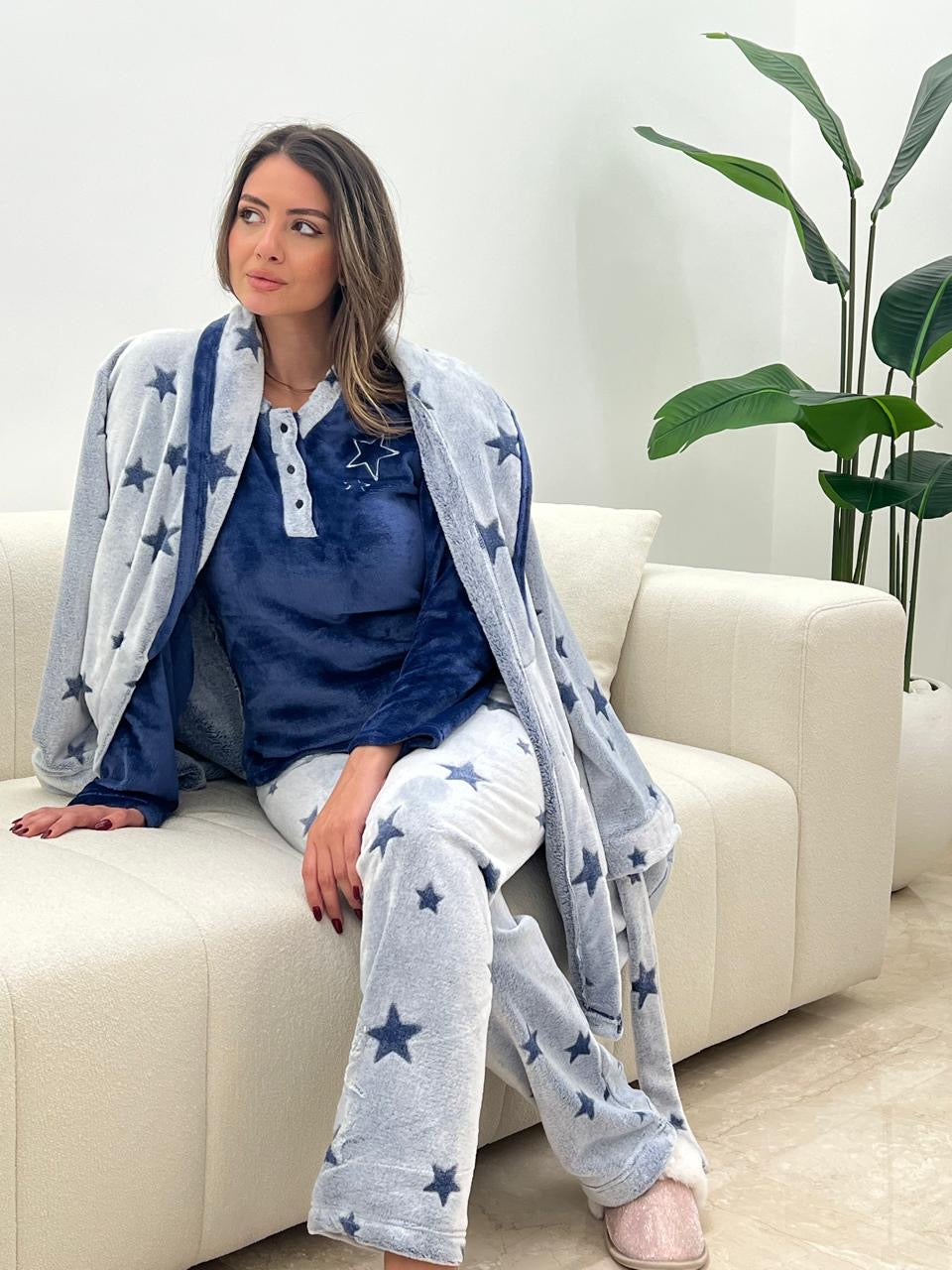Plush Star Pants & Robe Pajama Set