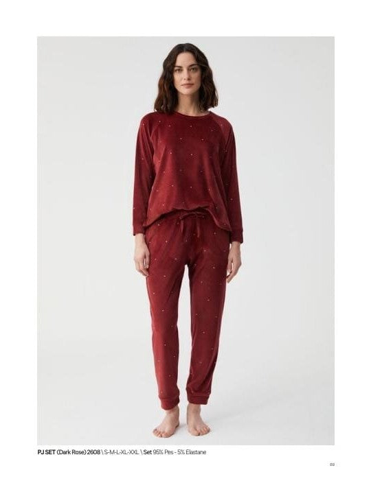Deep Burgundy Fleece Pants Pajama Set
