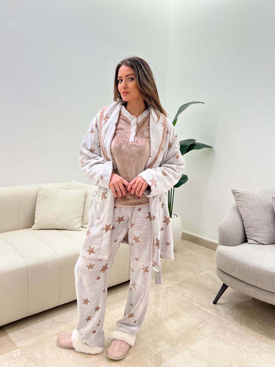 Plush Star Pants & Robe Pajama Set