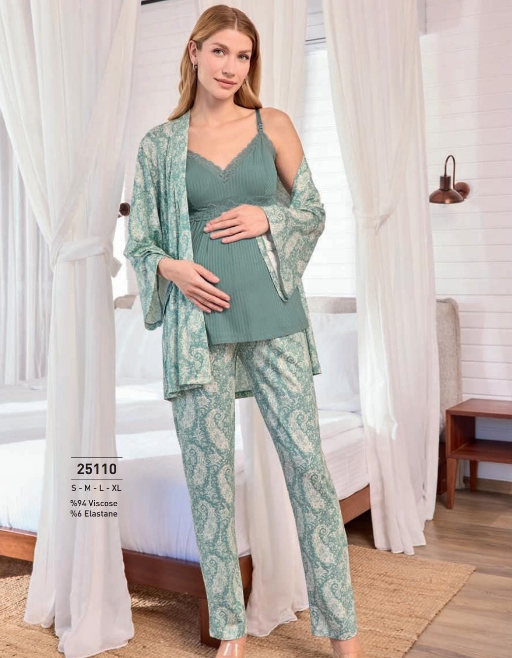 maternity 3-piece summer pyjama set - Maternity PJ - Summer PJ - Women PJ- Pajamas - Breathable Pajamas