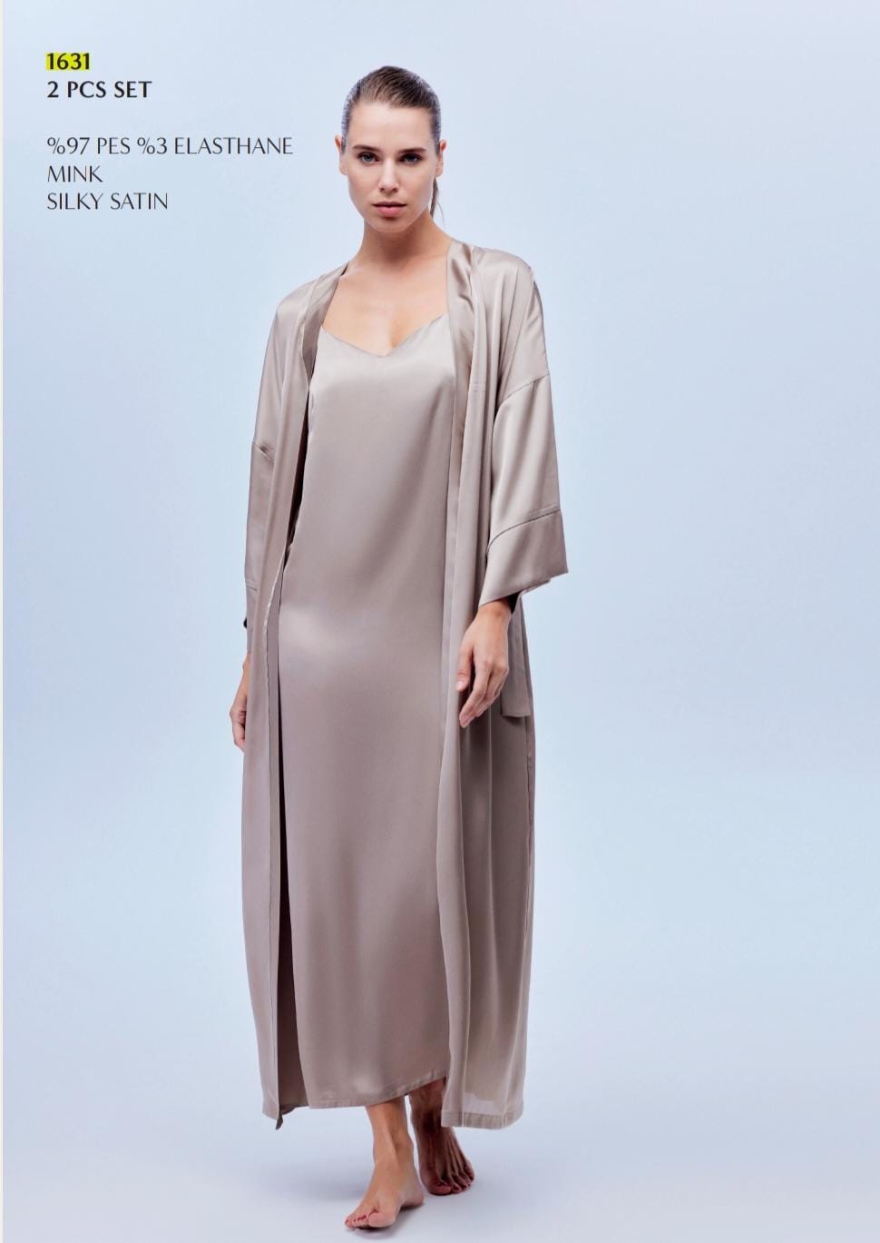 Black, White & Bronze Dress & Robe Set – Silky Satin Summer Loungewear for Women