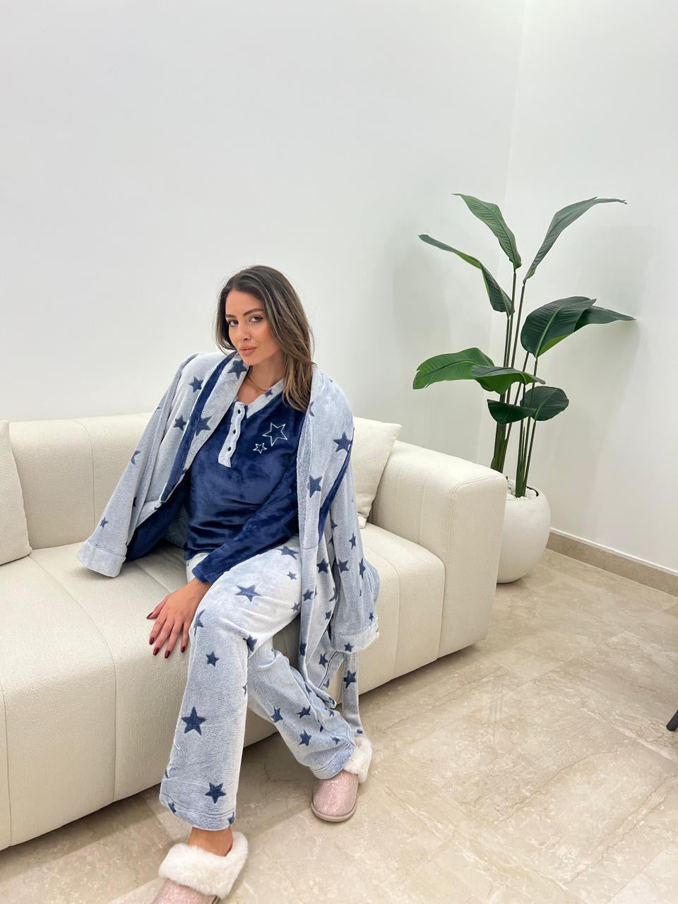 Plush Star Pants & Robe Pajama Set