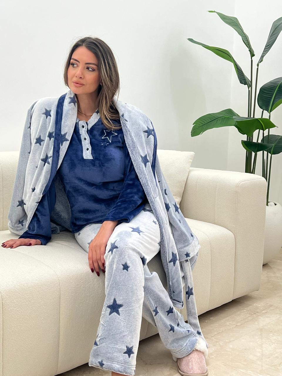 Plush Star Pants & Robe Pajama Set