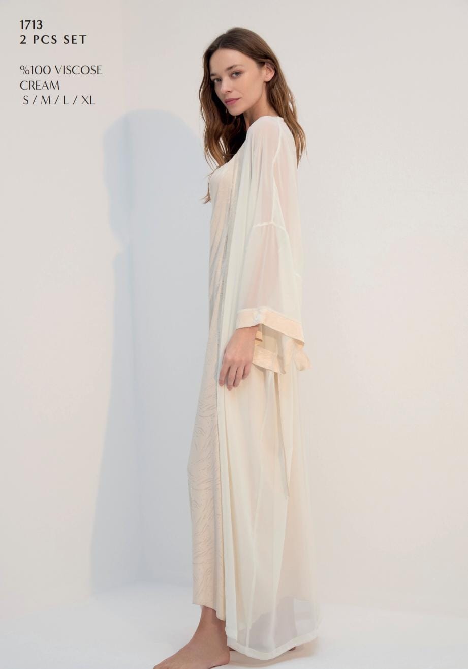 Cream Dress & Robe Pyjama Set – Lightweight Summer Sleepwear for Women