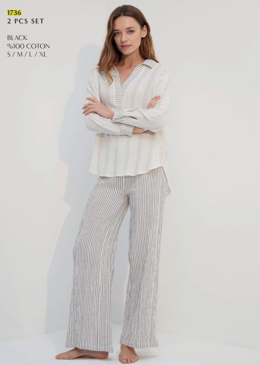 Grey & White 2-Piece Pants Pyjama Set – Stylish Summer Sleepwear for Women