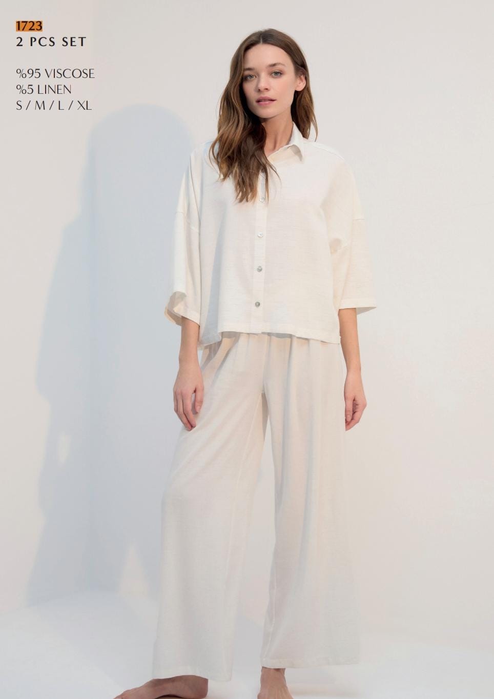 Light Beige 2-Piece Pants Pyjama Set – Summer Sleepwear for Women