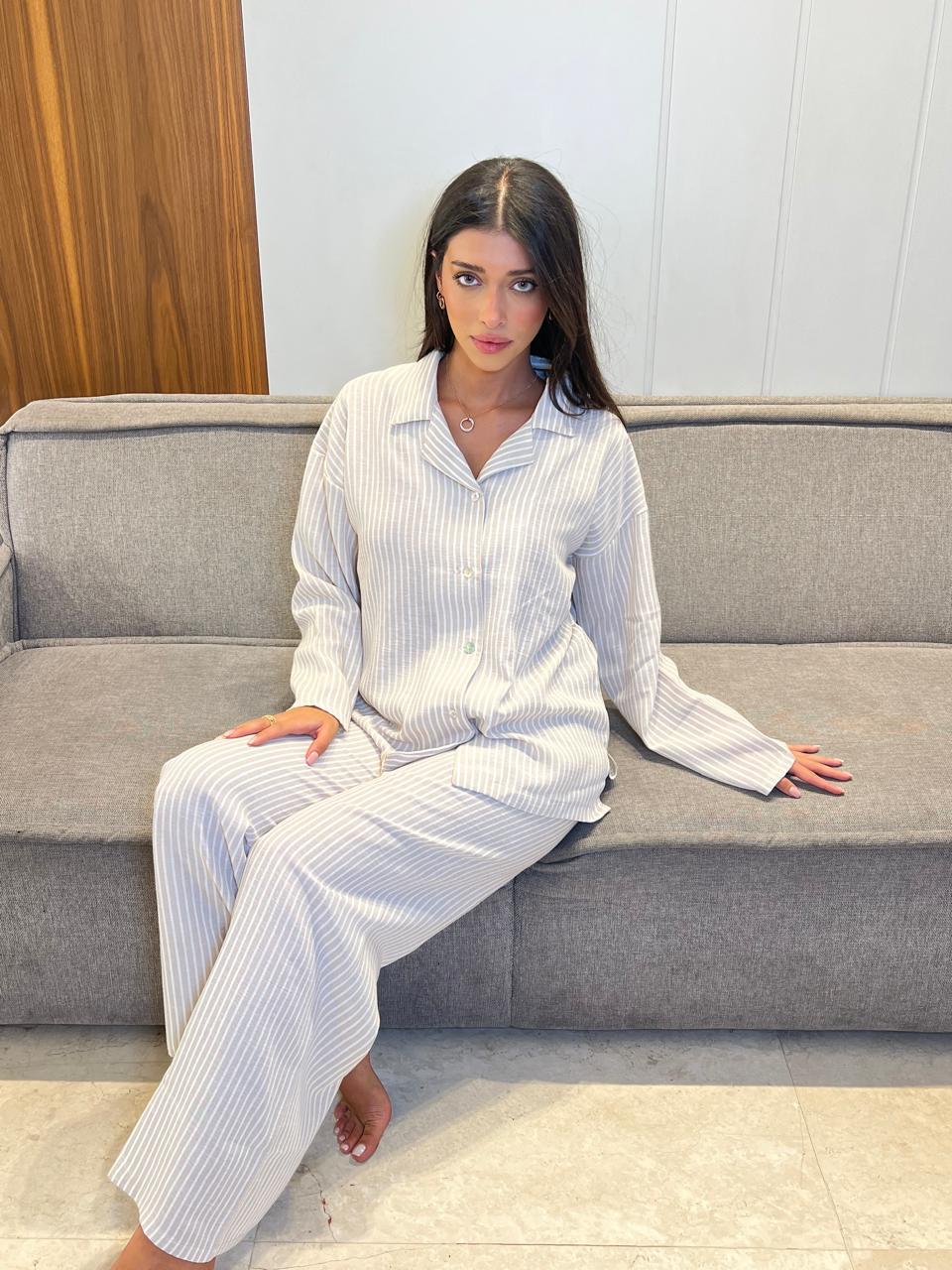 Pinstripe Button-down Pajama Set