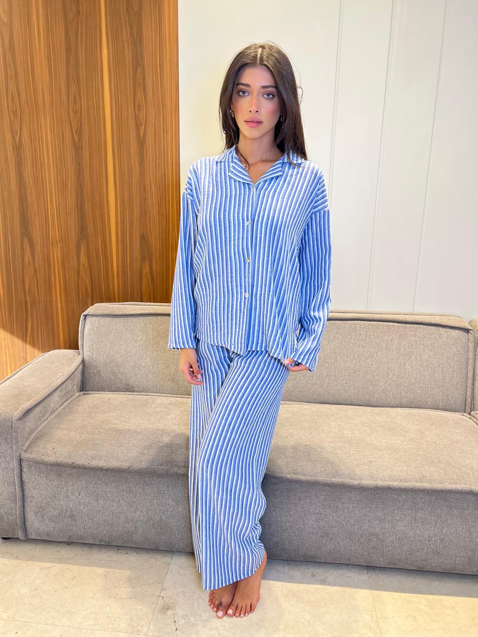 Pinstripe Button-down Pajama Set