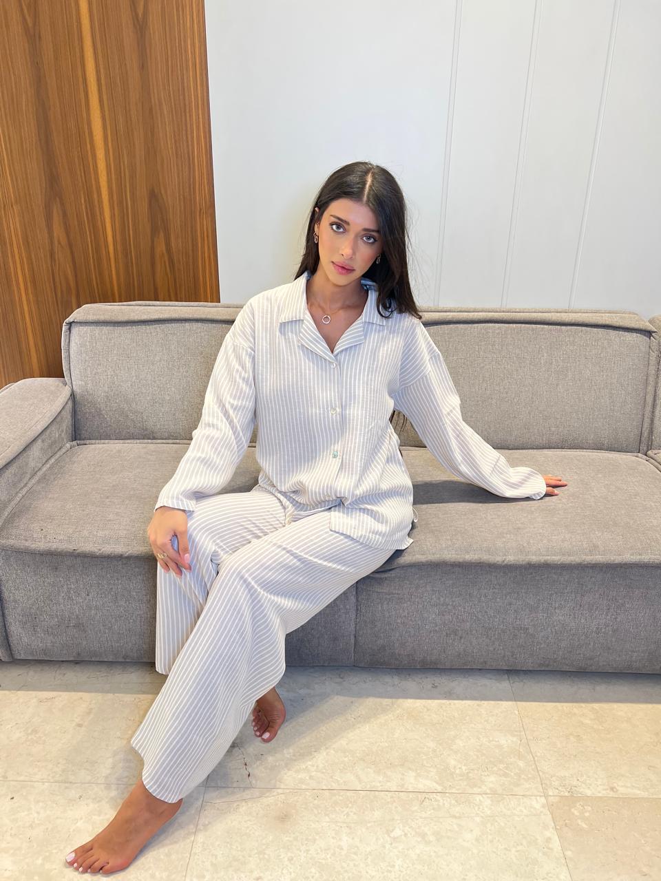 Pinstripe Button-down Pajama Set