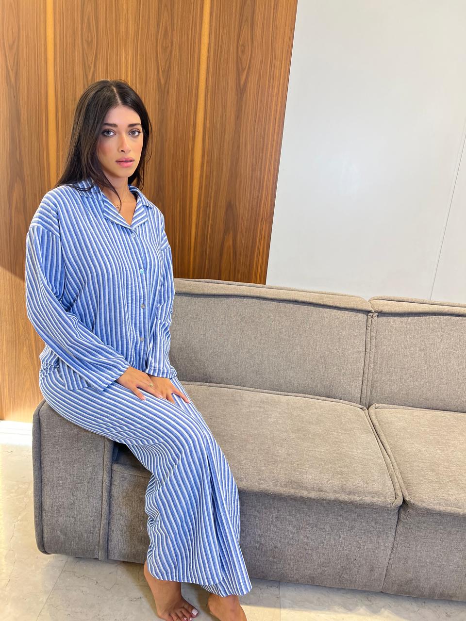 Pinstripe Button-down Pajama Set