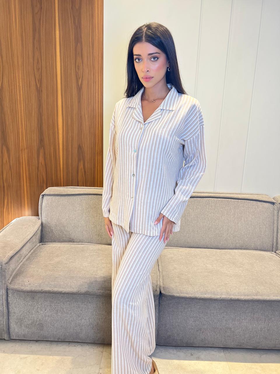 Pinstripe Button-down Pajama Set