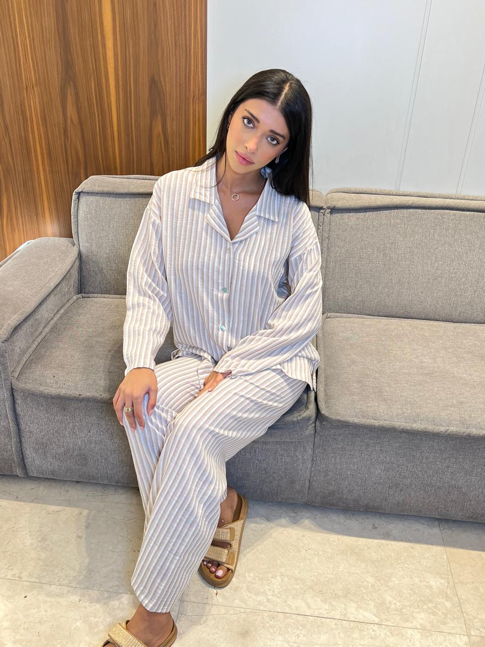 Pinstripe Button-down Pajama Set