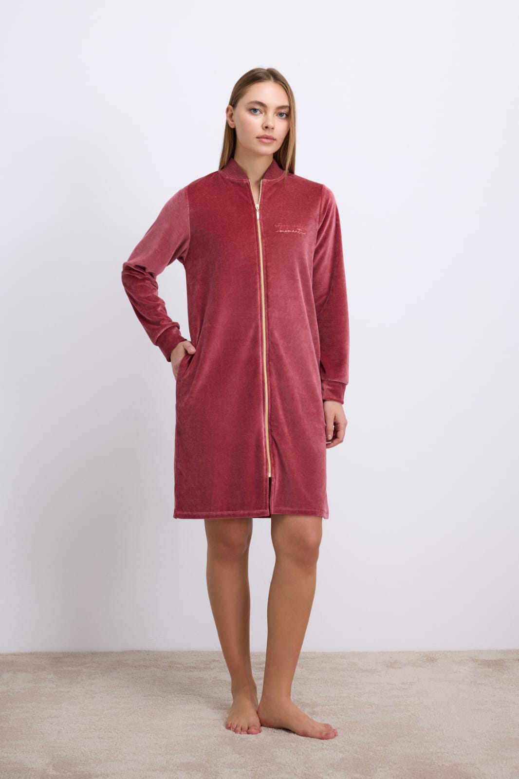 Luxe Velour Zip-Front Dress