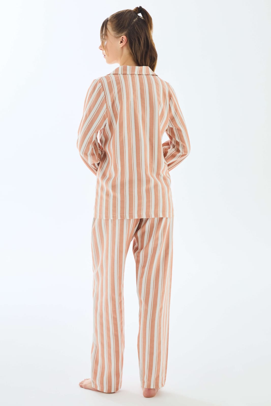 Peachy Stripe Button-Down Pants Pajama Set