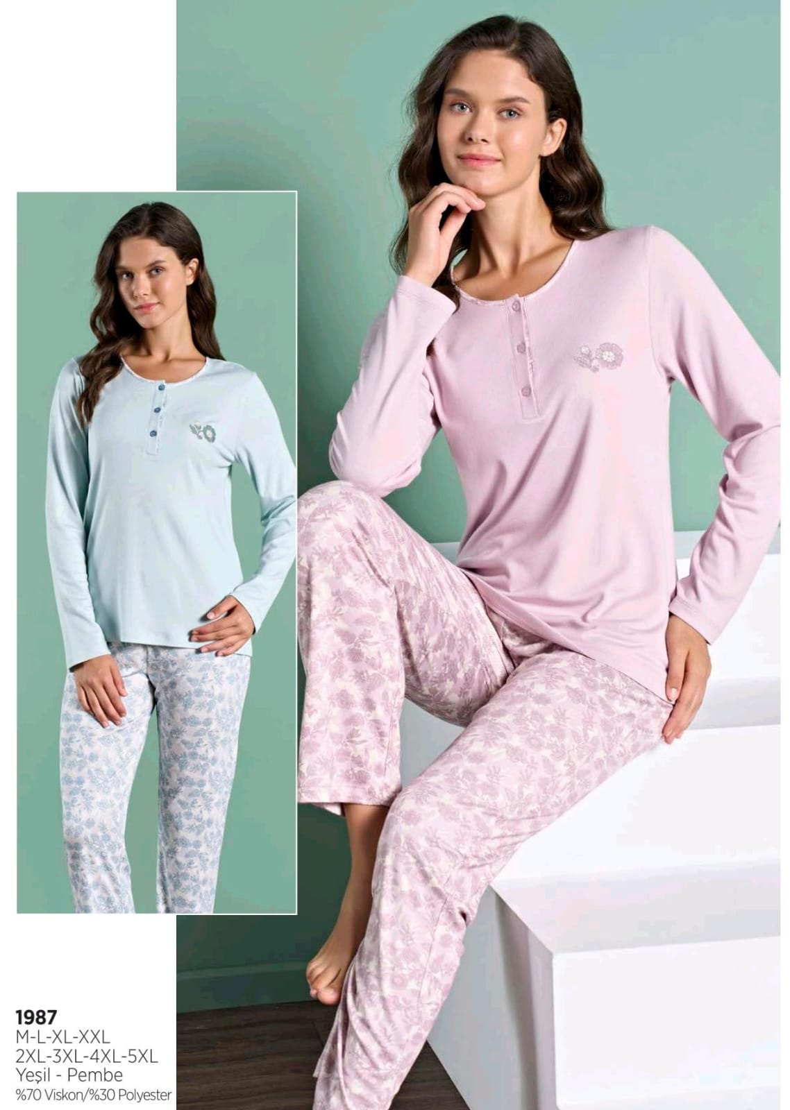 Soft Petal Henley Pants Pajama Set