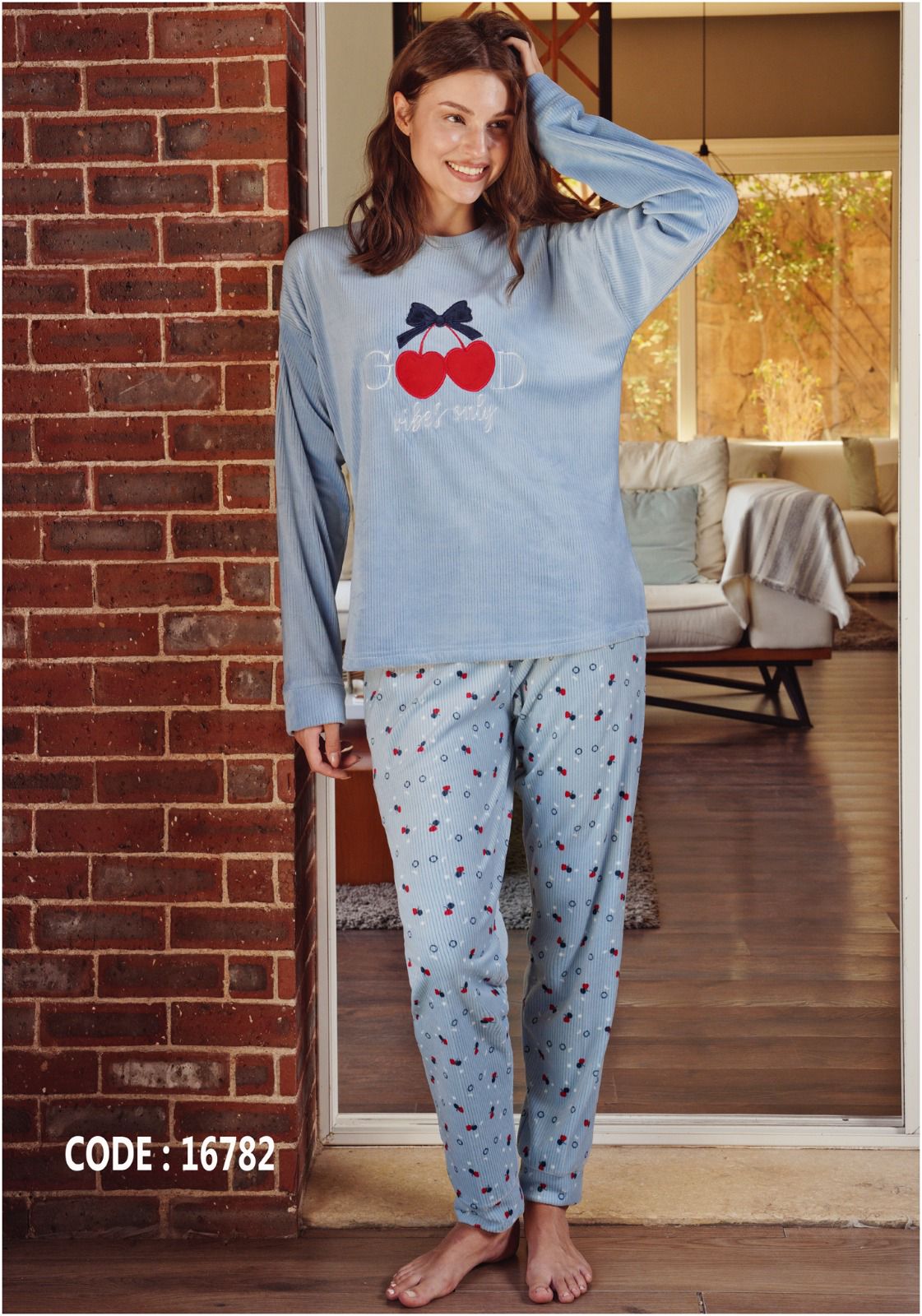 Corded Cherry Pants Pajama Set