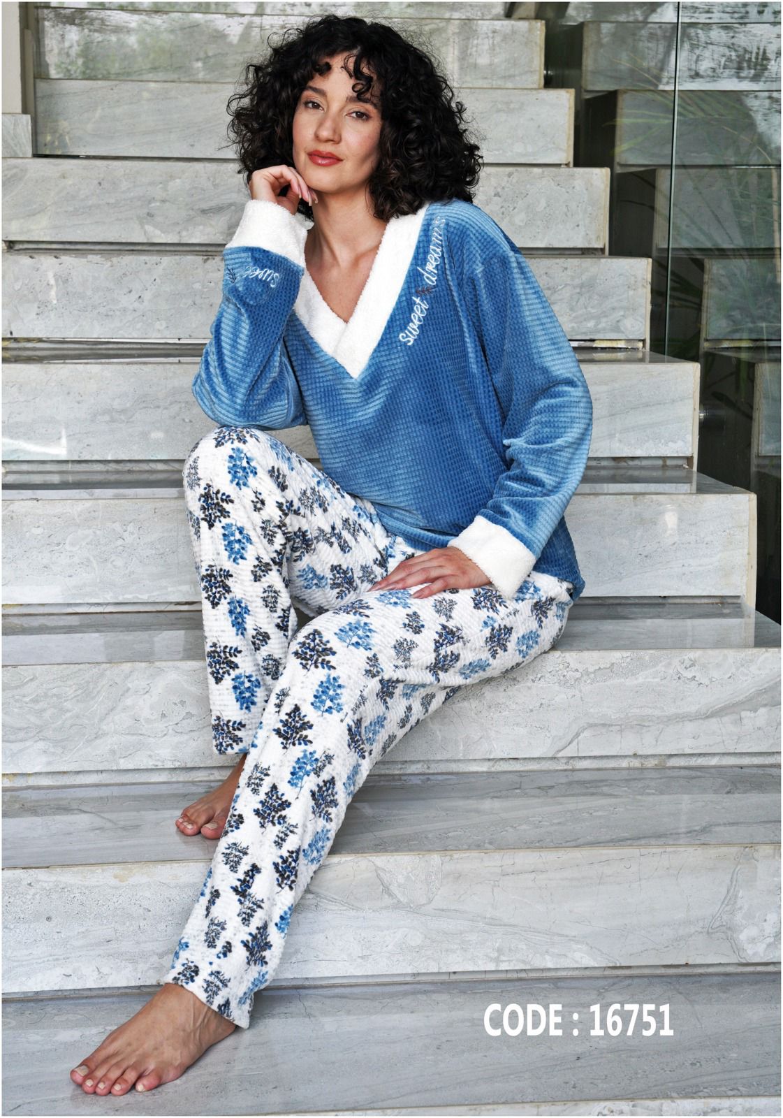 Royal Blue Cozy V-Neck Pants Pajama Set