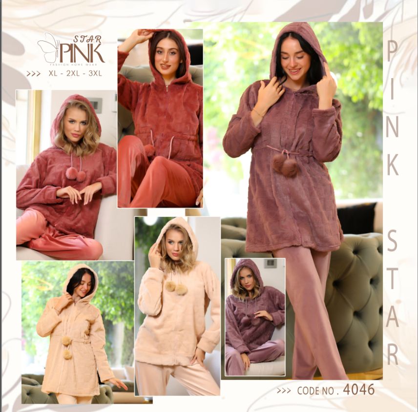 Pom-Pom Plush Hooded Pants Pajama Set