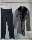 Faux Fur Collar Pants & Robe Pajama Set