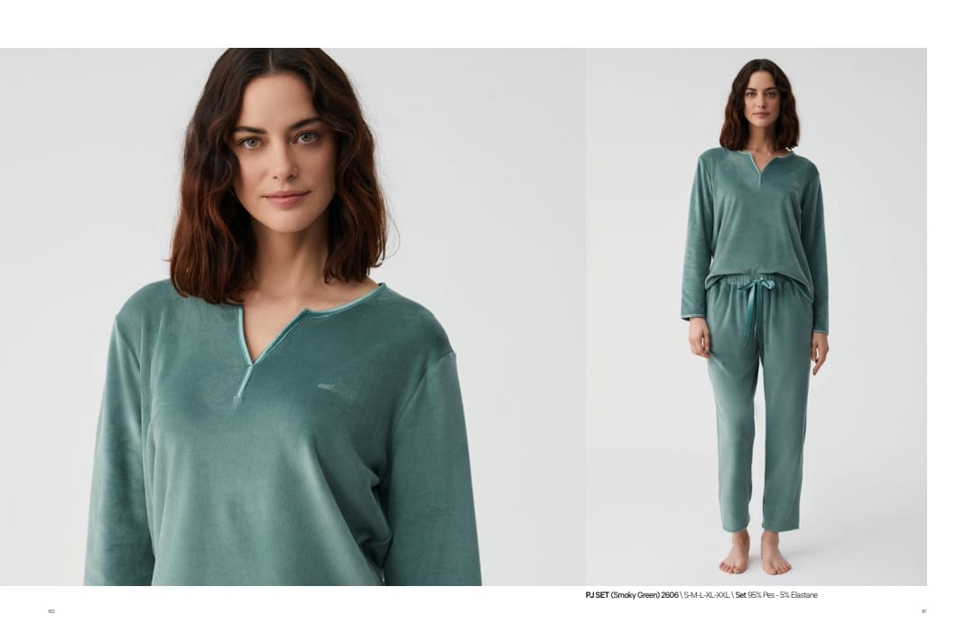 Velour Notch-Neck Pants Pajama Set