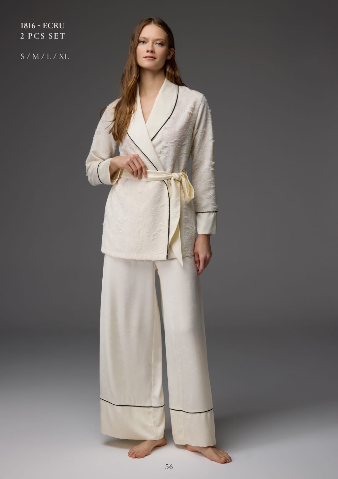 Ecru Piped Lounger Pants Pajama Set