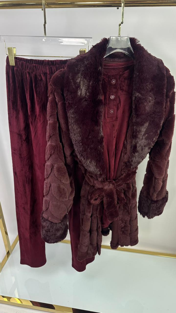 Plush Leaf Pants & Robe Pajama Set