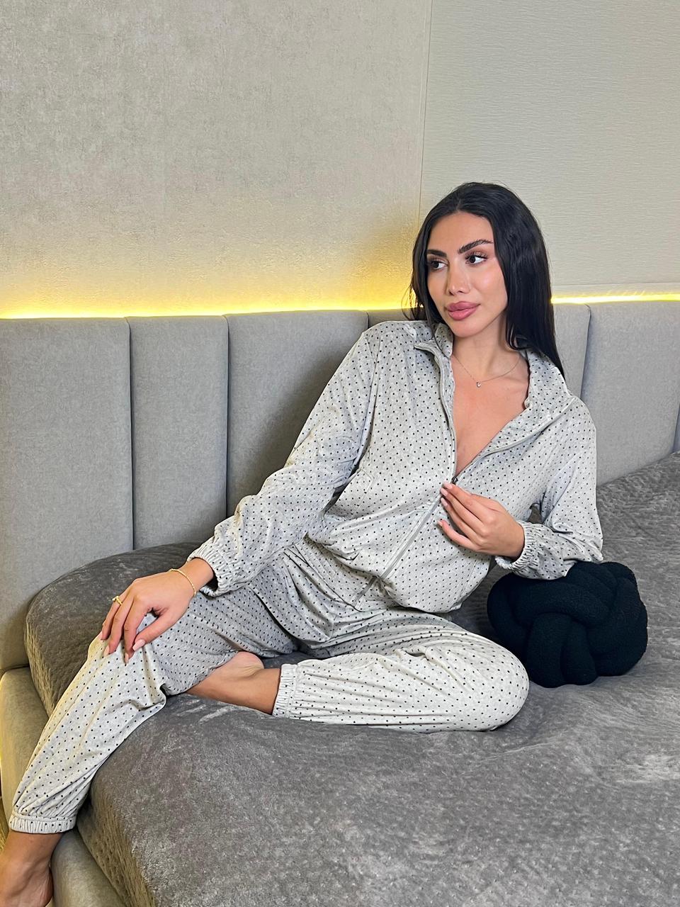 Plush Dot Pants Pajama Set