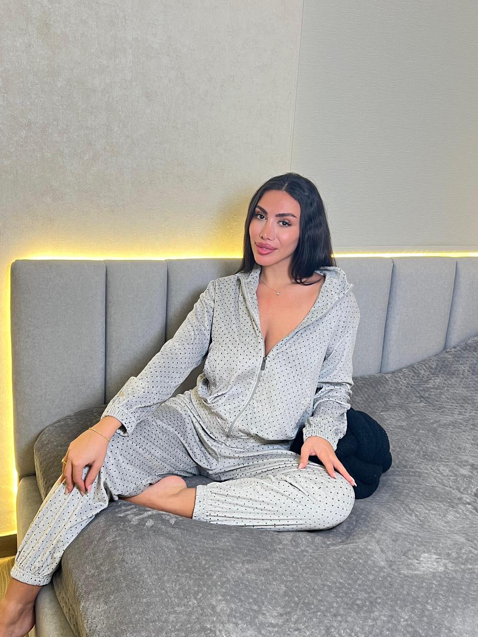 Plush Dot Pants Pajama Set