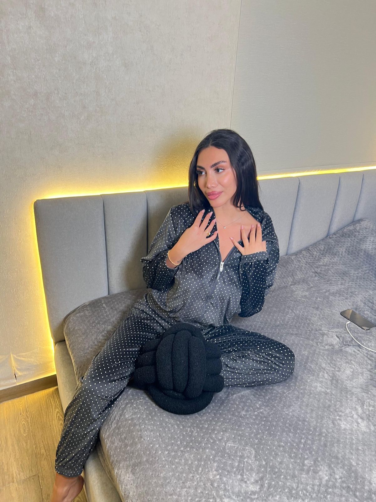 Plush Dot Pants Pajama Set