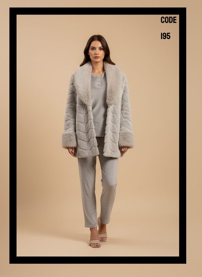 Plush Leaf Pants & Robe Pajama Set