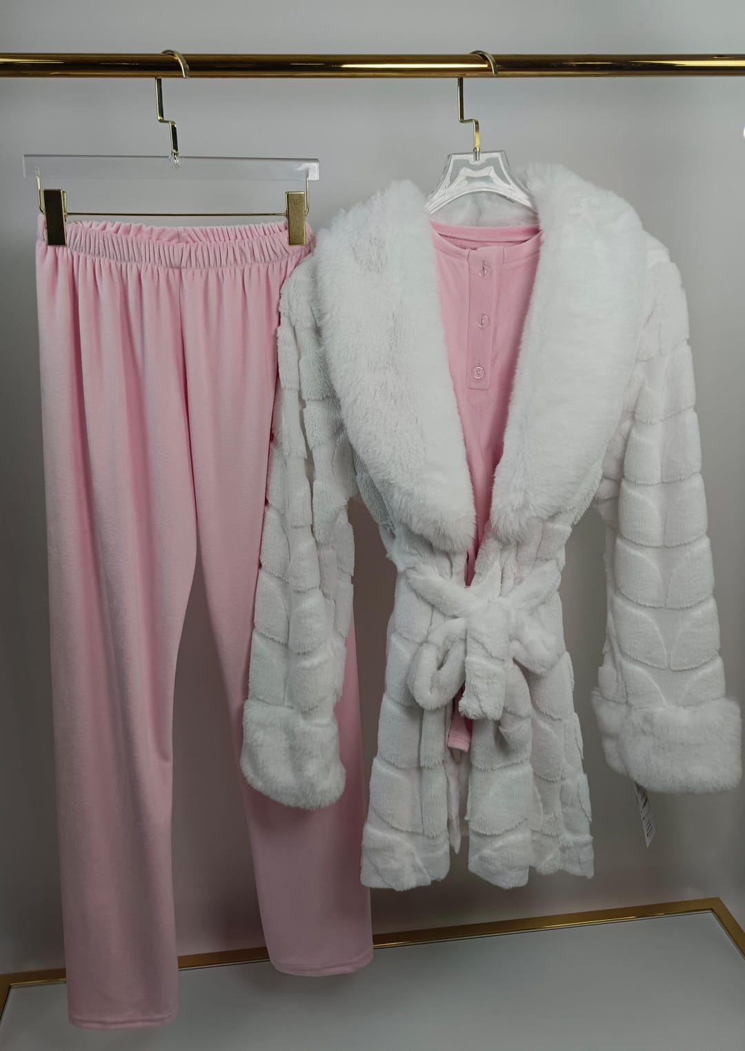 Plush Leaf Pants & Robe Pajama Set