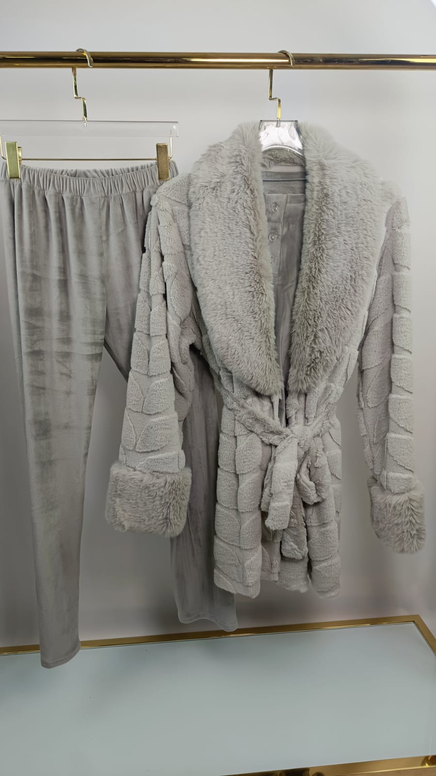 Plush Leaf Pants & Robe Pajama Set