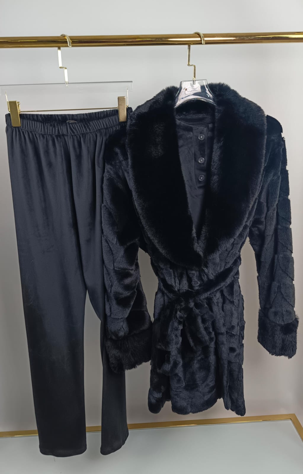 Plush Leaf Pants & Robe Pajama Set
