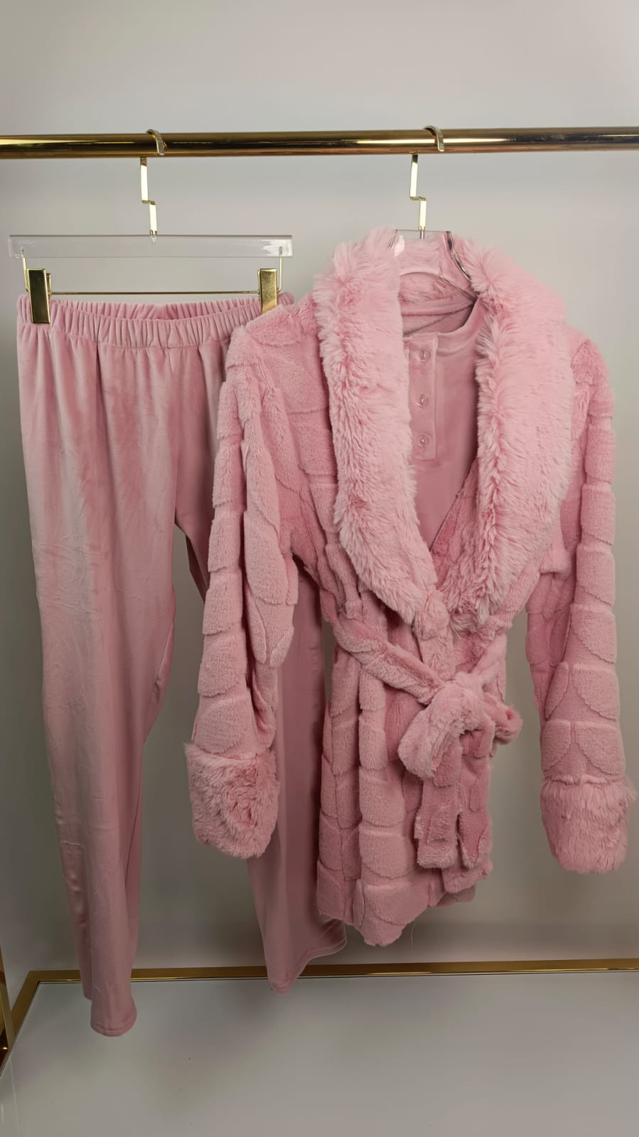 Plush Leaf Pants & Robe Pajama Set