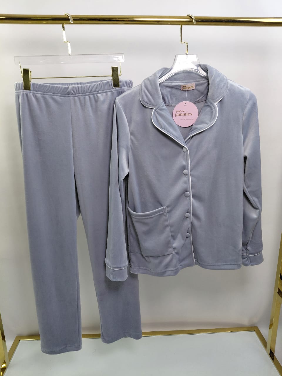 Fleece Button-up Pants Pajama Set