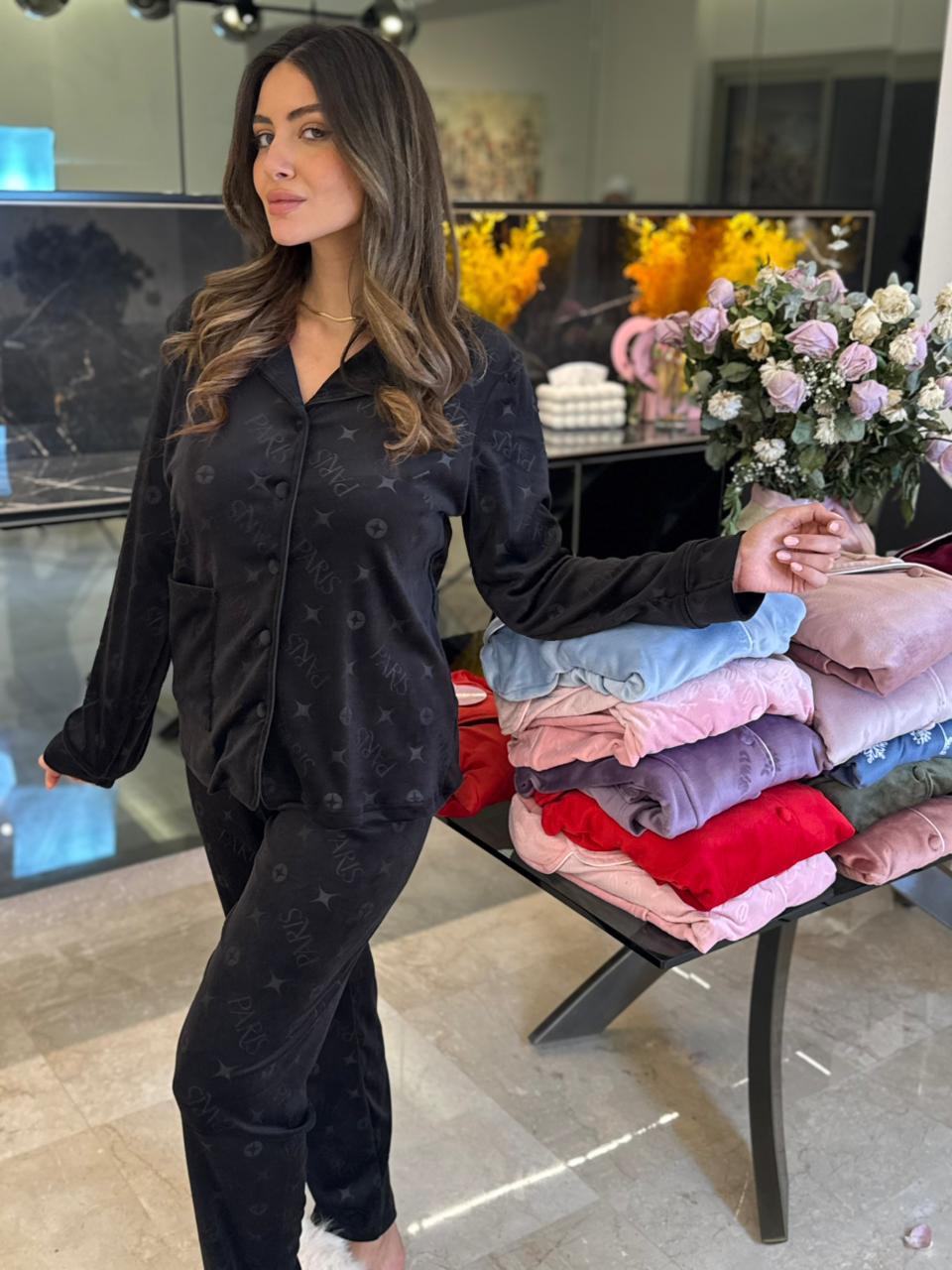 Fleece Button-up Pants Pajama Set