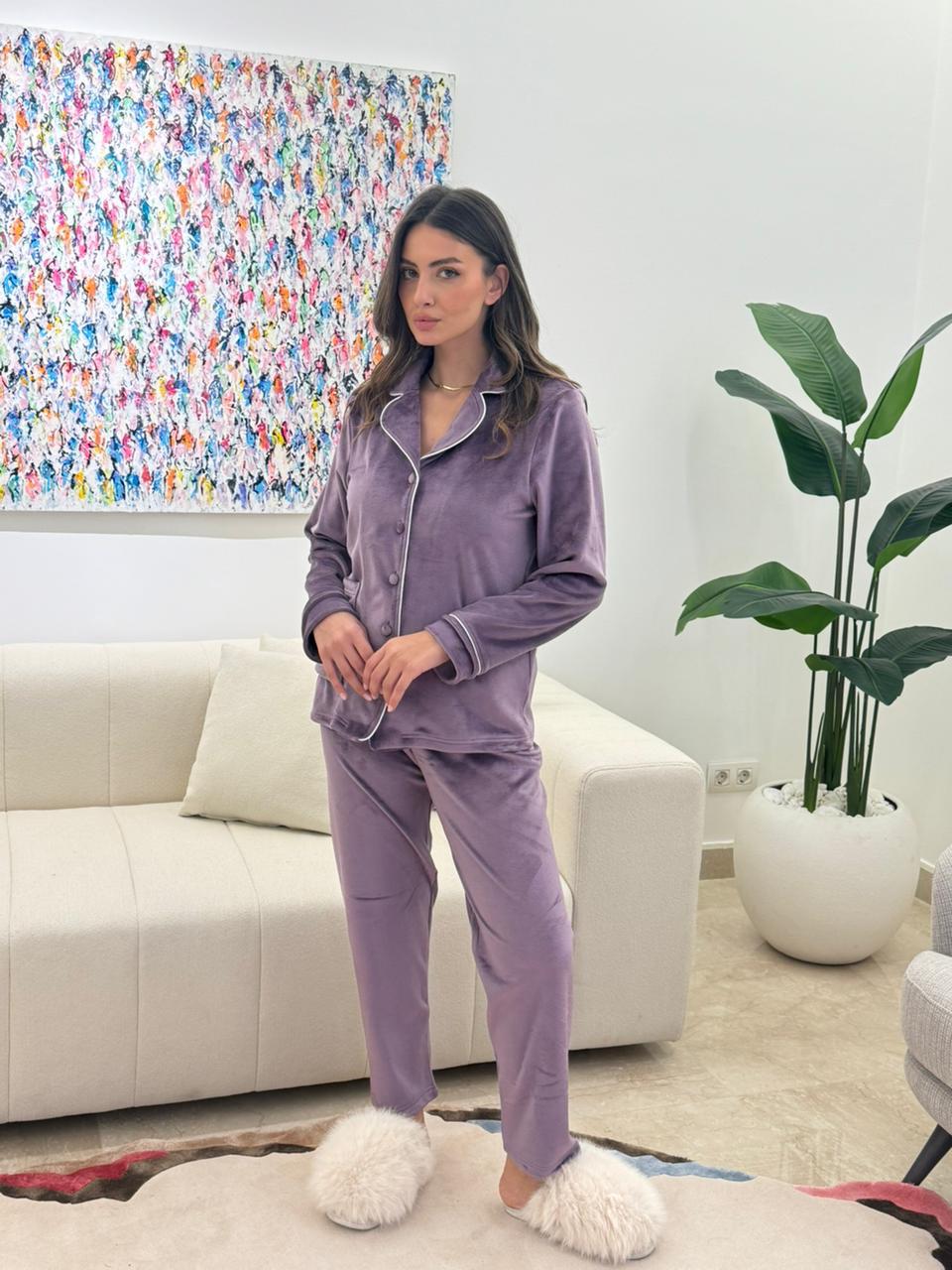 Fleece Button-up Pants Pajama Set